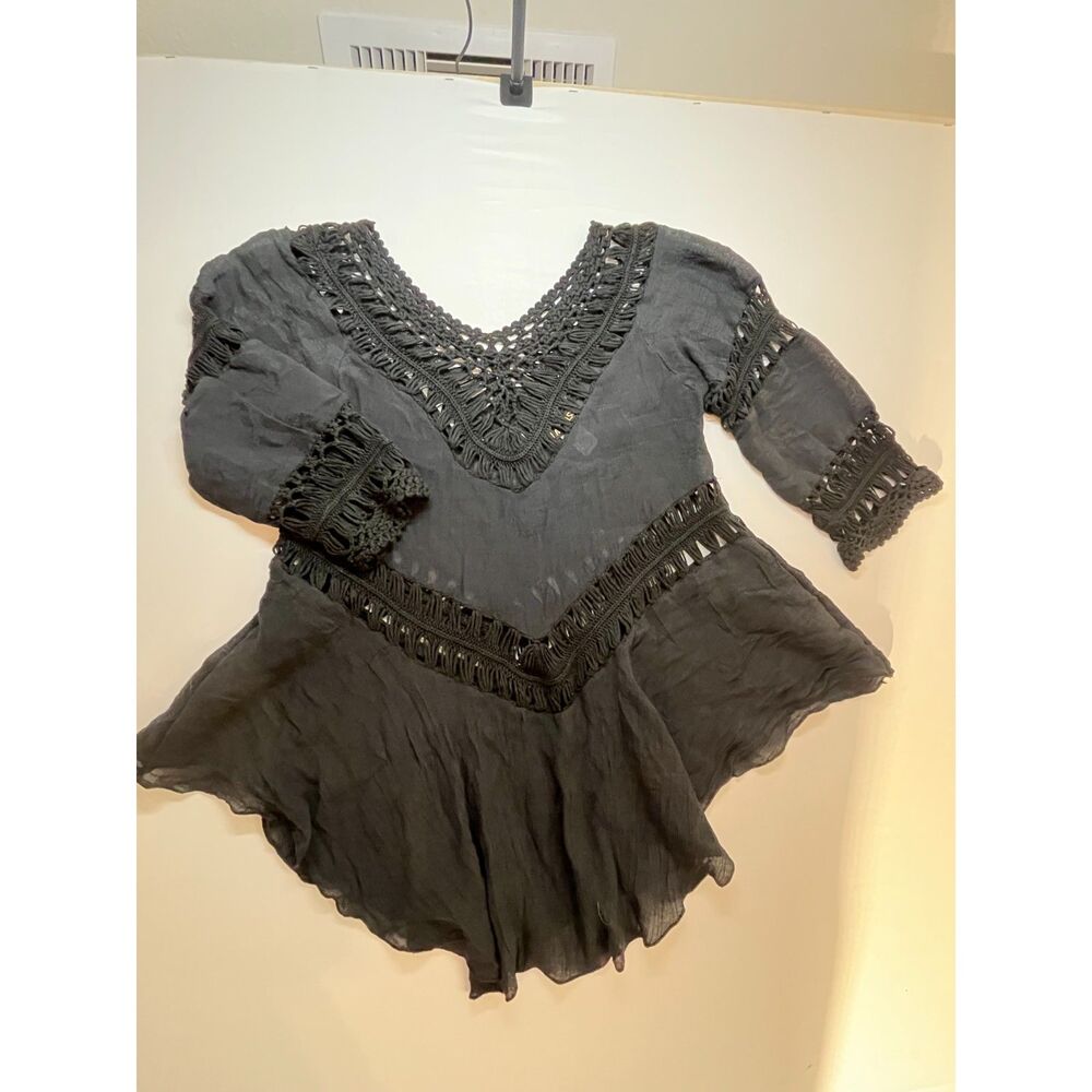 LaCasse Black Gothic Witchy Boho Victoria Peasant Women's Top - Sz M